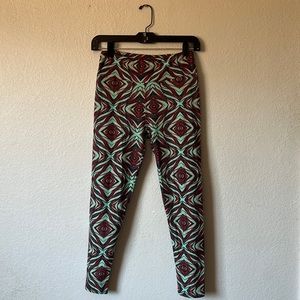 LuLaRoe-Printed Leggings-Teal Green w/ navy and red accents-One Size